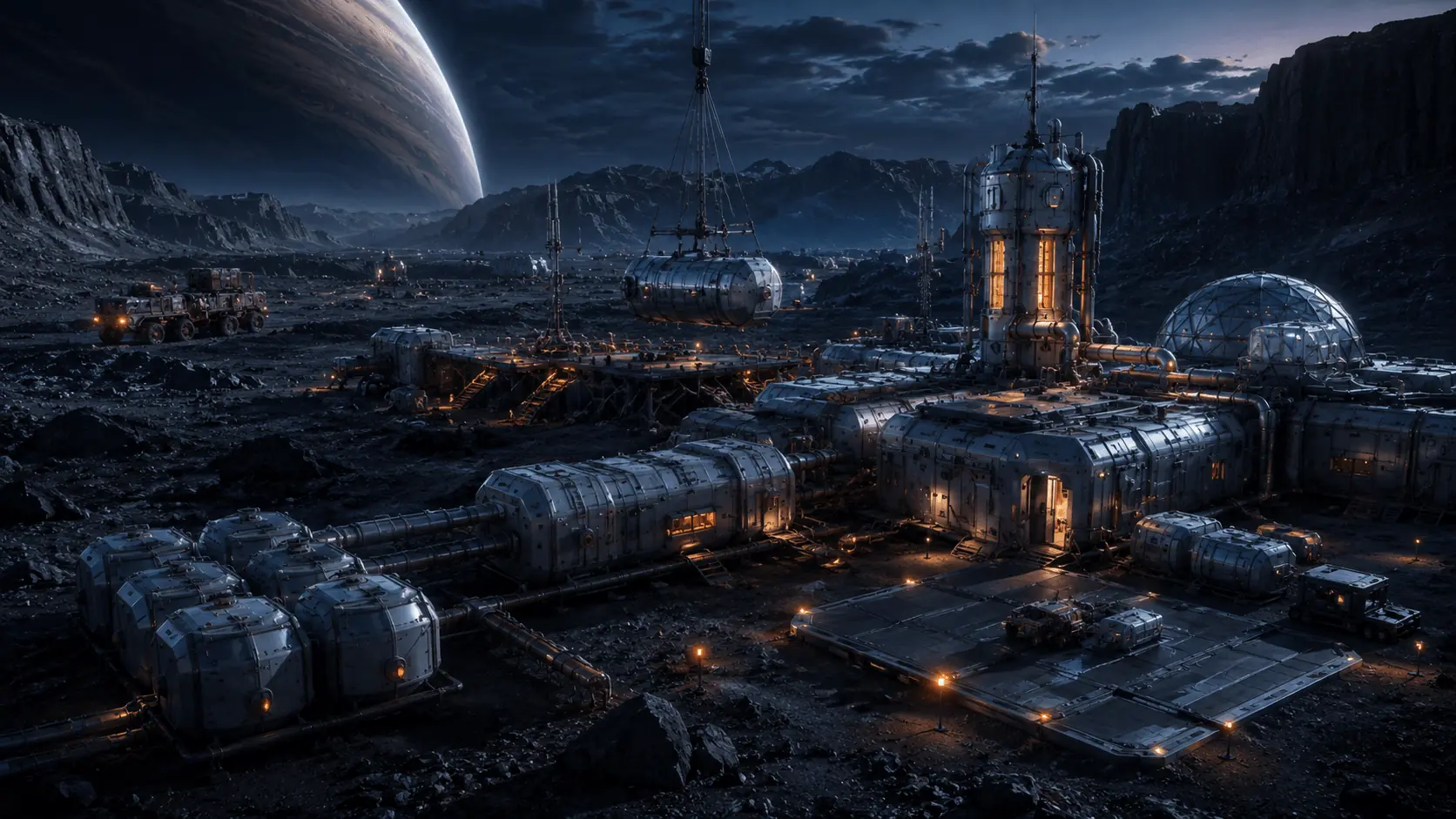 遠方山脈與星空構成的未知星球景觀
